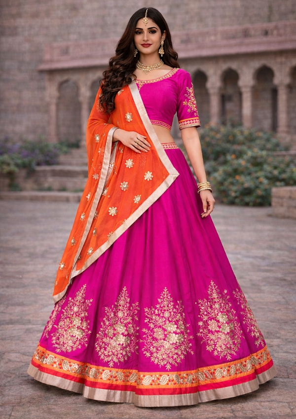 Pink Orange Navratri Chaniya